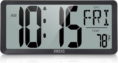 XREXS Large Digital Wall Clock, Battery Operated Alarm Clocks by XREXS