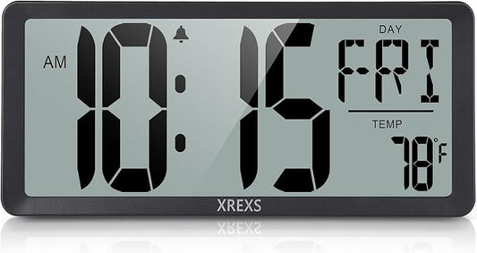 XREXS Large Digital Wall Clock, Battery Operated Alarm Clocks by XREXS