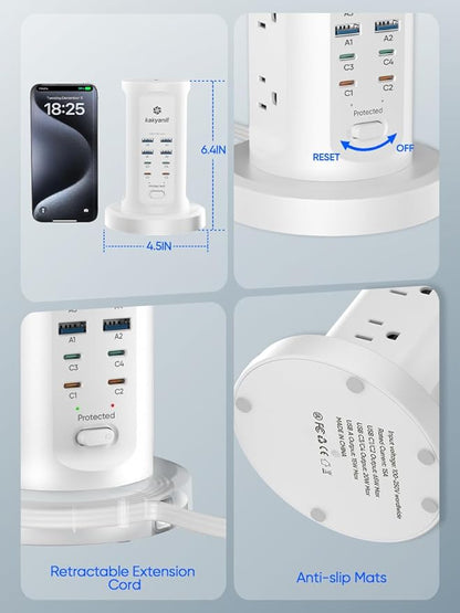 Kakyanill 115W USB Charging Station, Surge Protector Power Strip Tower - Image 7