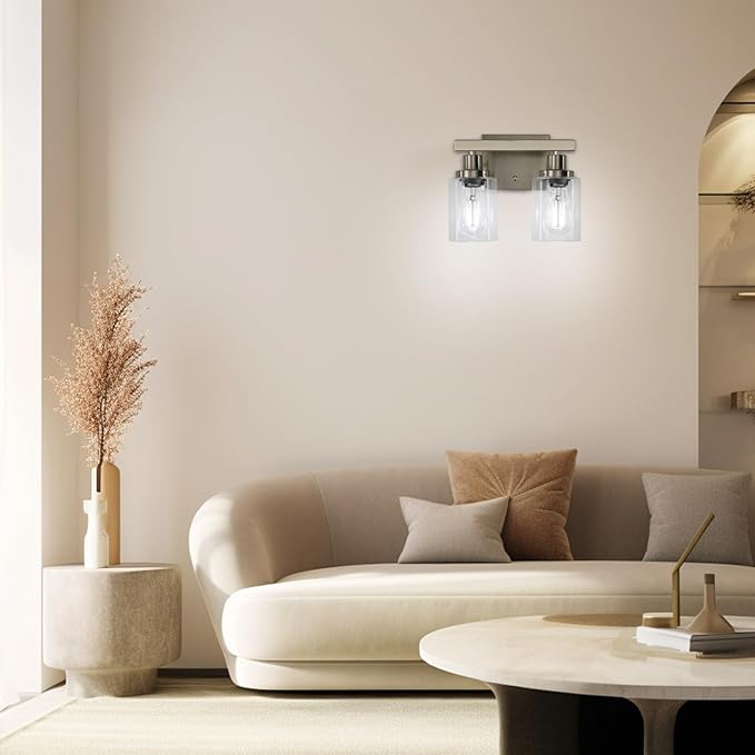 DIKAIDA Bathroom Vanity Light, 2-Light Nickel Modern Matte Wall Sconce Lighting - Image 7