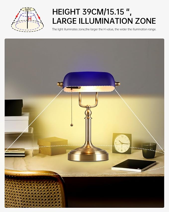 Newrays Blue Glass Bankers Desk Lamp - Image 6