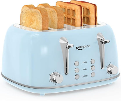 Keenstone Toaster 4 Slice, Retro Stainless Steel Wide Slot Toaster by Keenstone