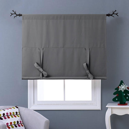 NICETOWN Thermal Insulated Blackout Short Curtain - Bathroom Curtain Gray Tie Up Shade for Small Window, Window Valance Balloon Roman Blind (Rod Pocket Panel, 46 inches W x 63 inches L)