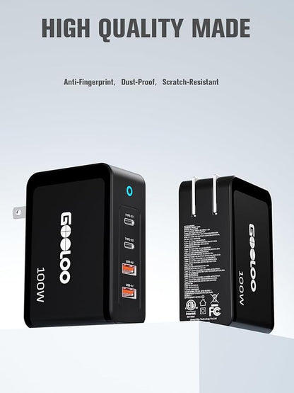GOOLOO 100W USB C Charger Block, 4-Port Foldable Compact Fast Wall Charger - Image 6
