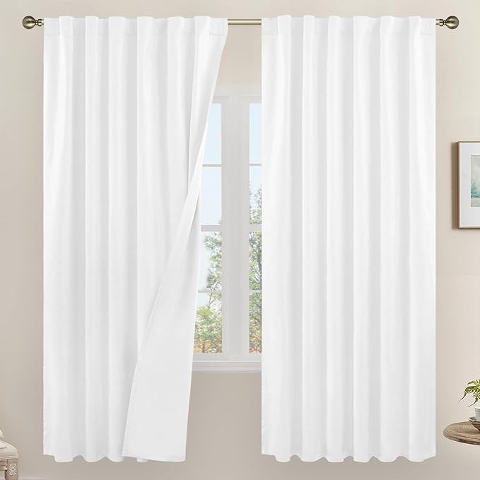 LAMIT White 100% Blackout Linen Curtains, 72 Inches Linen Textured Living Room by LAMIT