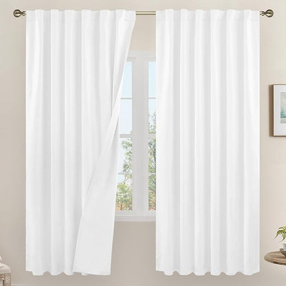 LAMIT White 100% Blackout Linen Curtains, 72 Inches Linen Textured Living Room by LAMIT