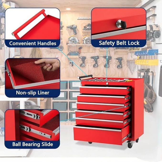 IDEALHOUSE Rolling Tool Chest, 6 Drawers Tool Storage Cabinet, Toolbox - Image 4
