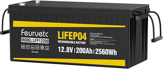 12V 200Ah Lithium LiFePO4 Battery, Built-in 200A BMS, 2560Wh Energy Storage by Saveupto50onFeuruetc