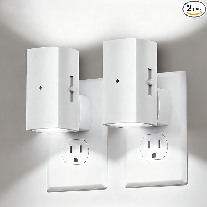 Brightown 2 Pack White Night Lights Plug into Wall, Modern Night Light by Brightown