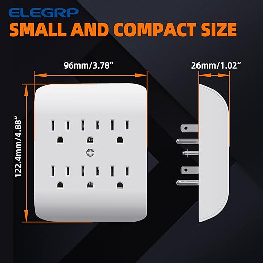 ELEGRP 6-Outlet Extender with Central Anchor, 3-Prong Grounded Wall Tab - Image 6