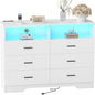 Dresser with Power Outlets and LED Lights Wooden 6 Drawer Dresser with Large by FJTJBSI