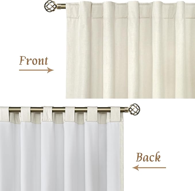 LAMIT 100% Blackout Natural Polyester Curtains, 68 Inches Linen Textured - Image 6