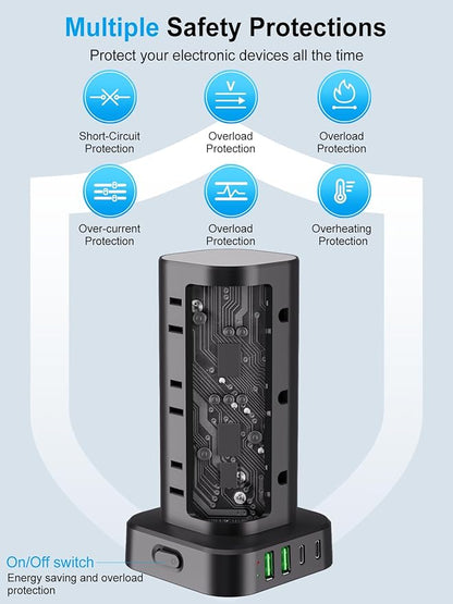Power Strip Tower with Multiple Outlets, Flat Plug Surge Protector Tower - Image 7