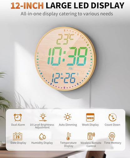 GLOKUUCA 12" Large Digital Wall Mount Clock, Count Down Timer, Big LED - Image 2