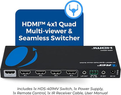 OREI Quad Multi HDMI Viewer 4 in 1 Out HDMI Switcher 4 Ports Seamless Switcher - Image 2