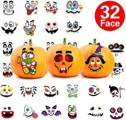 Halloween Pumpkin Face Stickers Halloween Pumpkin Decorating Stickers | 64 Pack Large Pumpkin Craft Stickers for Kids Toddlers Make Jack-O-Lantern Face Decals for Pumpkins and Squashes