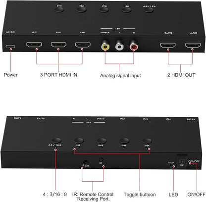 Dingsun 3 Way HDMI 2.0+ RCA to 2 Way HDMI Converter - Image 2