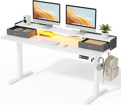 Electric Standing Desk with Drawers, 63 Inch Height Adjustable Desk with Power by Unknown