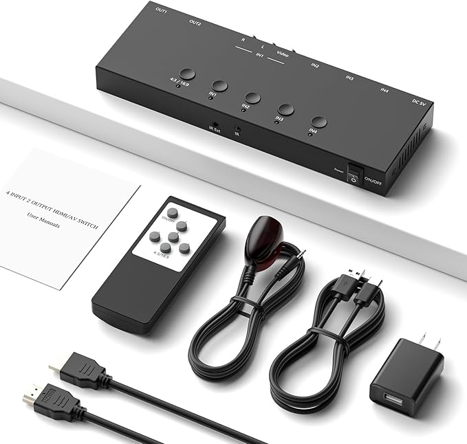 4 in 2 Out RCA/HDMI Switcher，3 Way HDMI 2.0 + 1 RCA Converter，4:3/16:9 & 2 - Image 6