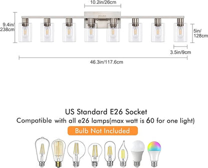 8 Light Bathroom Vanity Light, Large Brushed Nickel Vanity Lights Fixtures - Image 3