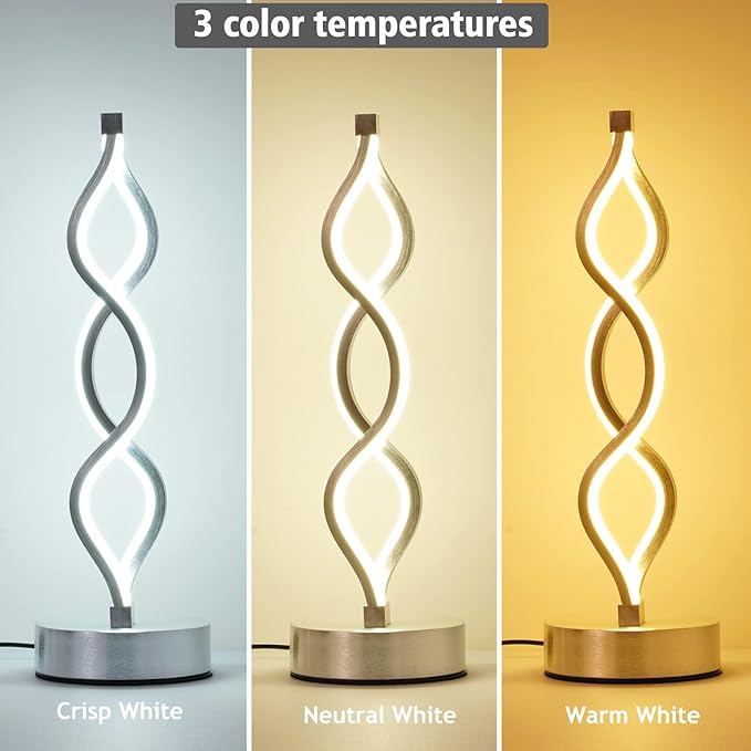 NUÜR Silver Lamps for Bedrooms Set of 2, Small Table Lamp, 3 Colour Temperature - Image 5