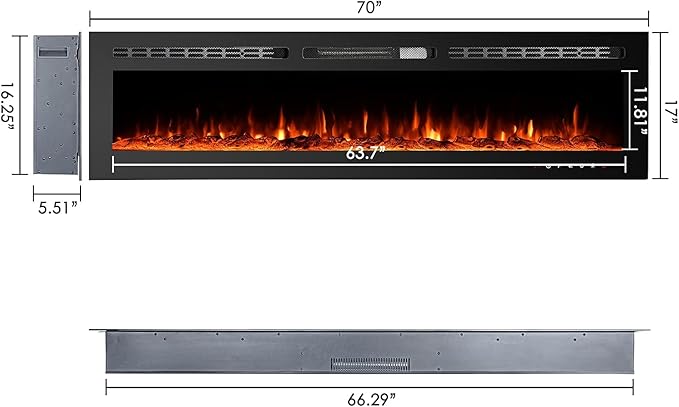 CharaVector 70 inch 750W/1500W Electric Fireplace Inserts - Image 5