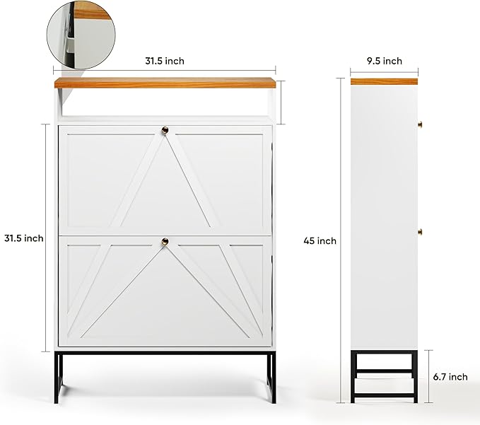 Shoe Storage Cabinet with 2 Flip-Up Doors, Freestanding Hidden Shoe Storage - Image 2
