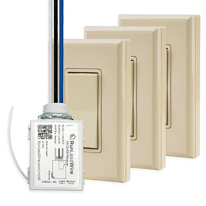 RunLessWire 4-Way Battery-Free DIY Wireless Light Switch Kit 150ft RF Range by RunLessWire