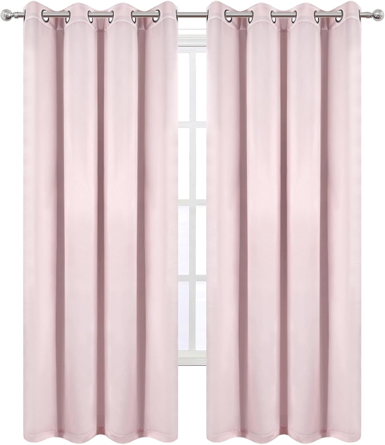 100% Blackout Curtains 52 x 84 Inches Long Thermal Insulated Baby Pink Curtains with Black Liner Set of 2 Panels for Nursery Room