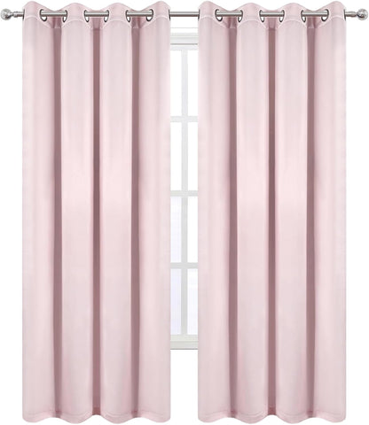100% Blackout Curtains 52 x 84 Inches Long Thermal Insulated Baby Pink Curtains with Black Liner Set of 2 Panels for Nursery Room