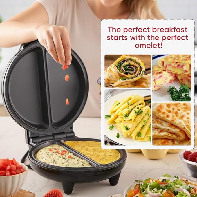 Saker Dual Zone Electric Omelette Maker 2026|Non-Stick Double Omelet Pan - Image 3