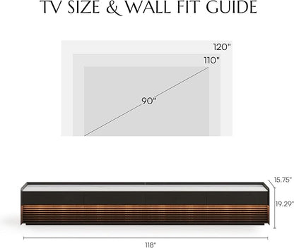 POVISON Fully-Assembled Mid Century Glossy Sintered Stone TV Stand, 118.11" - Image 7