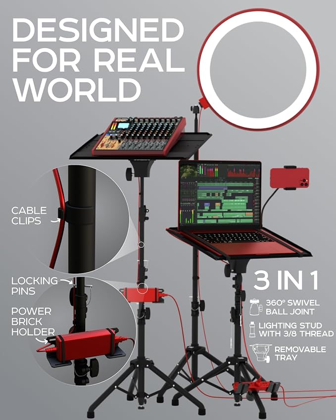 PropVue Projector Tripod Stand, Height Adjustable 27" to 62" & Floor Projector - Image 2