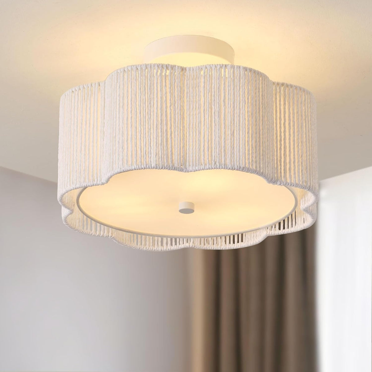 Rattan Ceiling Light Fixtures Flush Mount,3-Light Boho Light Fixtures Ceiling...