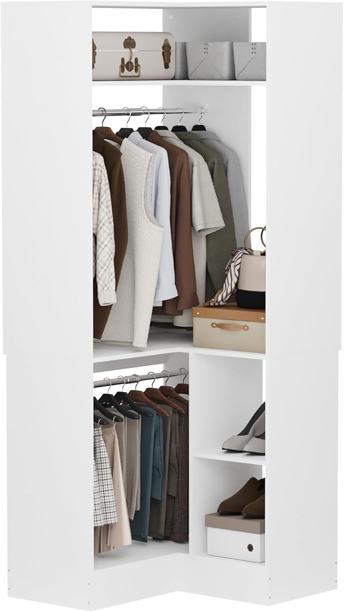 HOMPUS Corner Closet System, 80” L-Shaped Corner Wardrobe by HOMPUS
