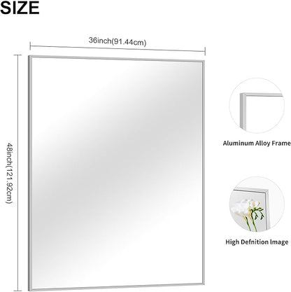 Silver Bathroom Mirror, Bathroom Rectangular Mirror Modern Wall Mirror - Image 6