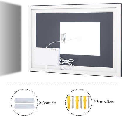LED Bathroom Mirror 32 x 40 inches - 3 Color Adjustable Modes | Lighted Smart Bathroom Vanity Mirror, Anti-fog, Memory Function, Tempered Glass, Wall Mounted Horizontally Vertically