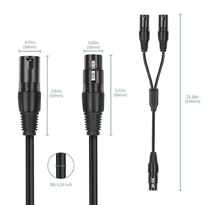 2 Pack XLR Y Splitter, 1.5FT XLR Female to Dual Male, Balanced Mic Audio Cables - Image 3