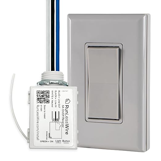 RunLessWire Single Pole Battery-Free DIY Wireless Light Switch Kit 150ft RF by RunLessWire