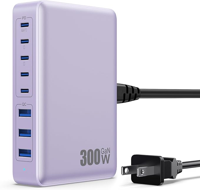 USB C Charger 300W USB C Charger Block, 8-Ports GaN IV Fast Charging Station Hub by GKUTW