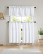 Easy Home 3 Piece Solid Color Blackout Window Curtain Set with Tiers and Valance Rod Pocket Thermal Privacy Curtain Tiers for Kitchen, Living Room, Bathroom Shades, W27 x L36 Inch, (White)