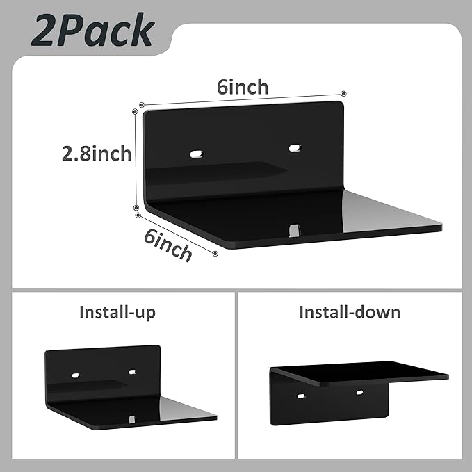 6 Inches Acrylic Small Wall Shelves 2 Pack, Floating Shelf - Image 3