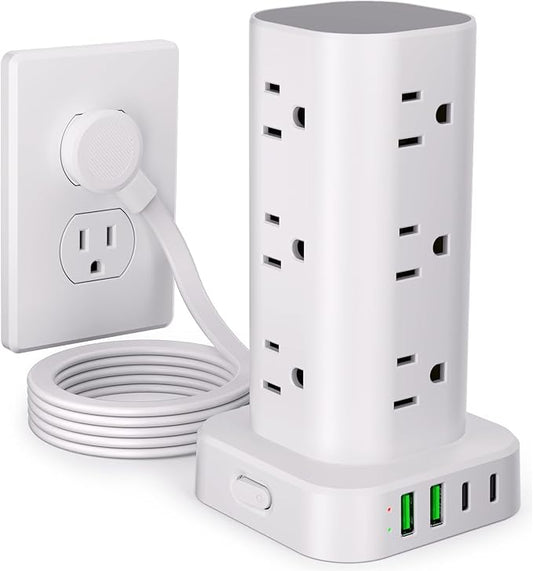Power Strip Tower with Multiple Outlets, Flat Plug Surge Protector Tower by Unknown
