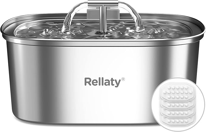 Cat Water Fountain Stainless Steel: 3.2L/108oz Pet Fountain Water Bowl Dog by Rellaty