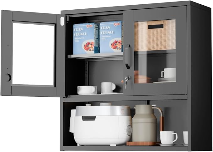 VINGLI Metal Wall Cabinet with Locking Glass Doors, Adjustable Shelf, Wall by VINGLI