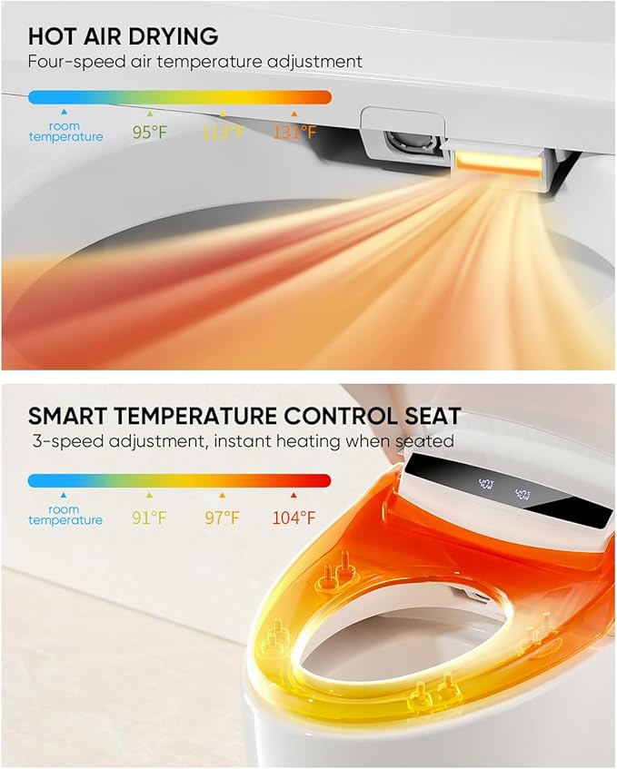 Smart Toilet with Warm Water Sprayer and Dryer, One Piece Bidet Toilet with - Image 2