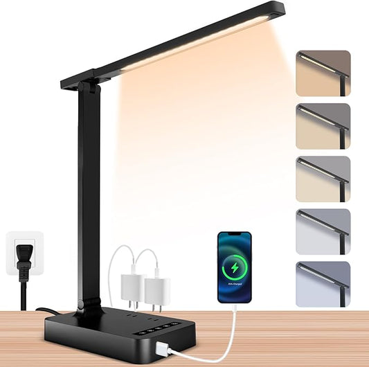 Smart Desk Lamp with 4-in-1 Charging Station, 5 Color temperatures and 5 by snsok