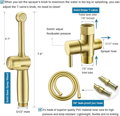 Handheld Bidet Toilet Sprayer, Brass Hand Held Bidet Attachment Cloth Diaper - Image 2