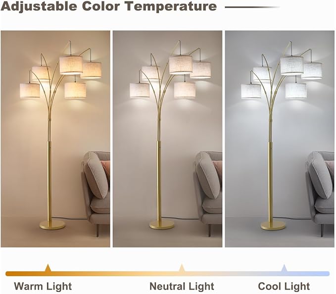 Fansdrick Gold Floor Lamps for Living Room, 4000LM Super Bright Arc Floor Lamp - Image 6