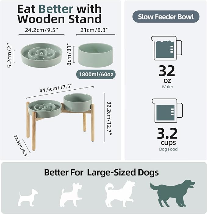3.2 Cup Ceramic Raised Slow Feeder Dog Bowl Set, Elevated 8.2inch Bowl and - Image 2